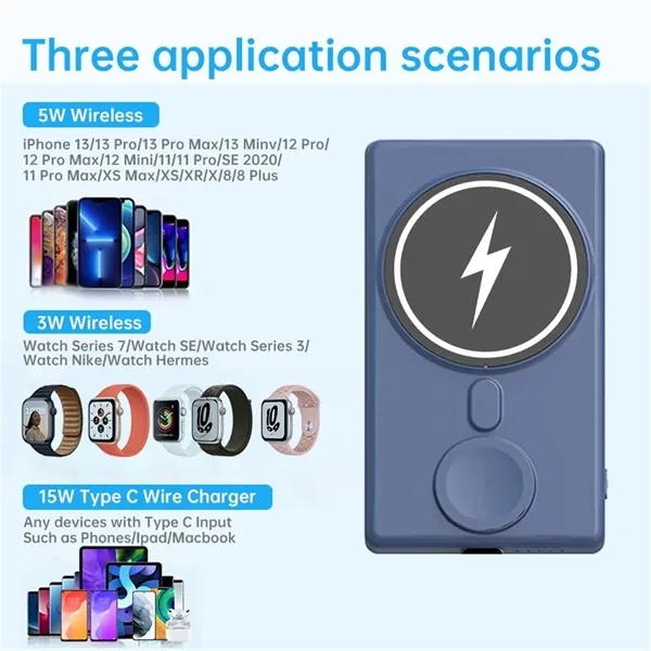 3 in 1 Slim 5000mAh Magnetic Wireless Power Bank - 3 in 1 Slim 5000mAh Magnetic Wireless Power Bank - Image 1 of 5