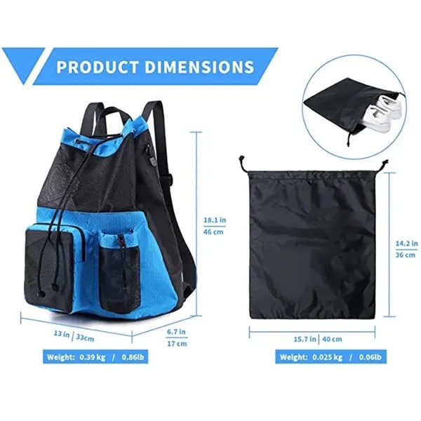 Large Mesh Drawstring Backpack With Shoe Bag - Large Mesh Drawstring Backpack With Shoe Bag - Image 4 of 4