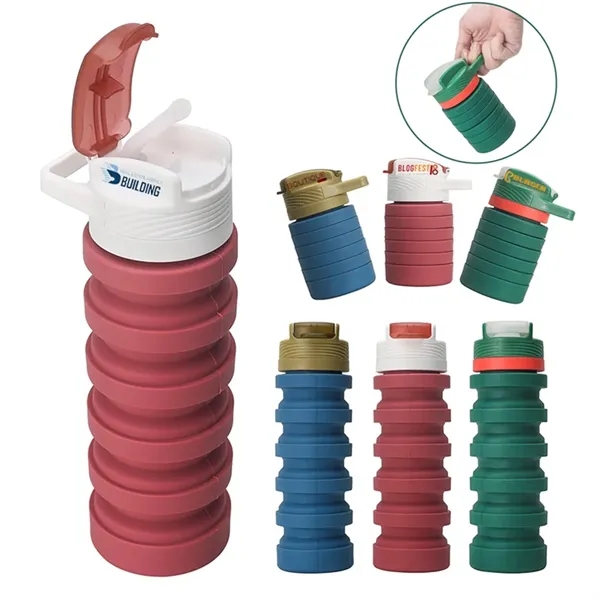 18oz Portable Folding Silicone Cup Water Bottles with Straw - 18oz Portable Folding Silicone Cup Water Bottles with Straw - Image 0 of 11