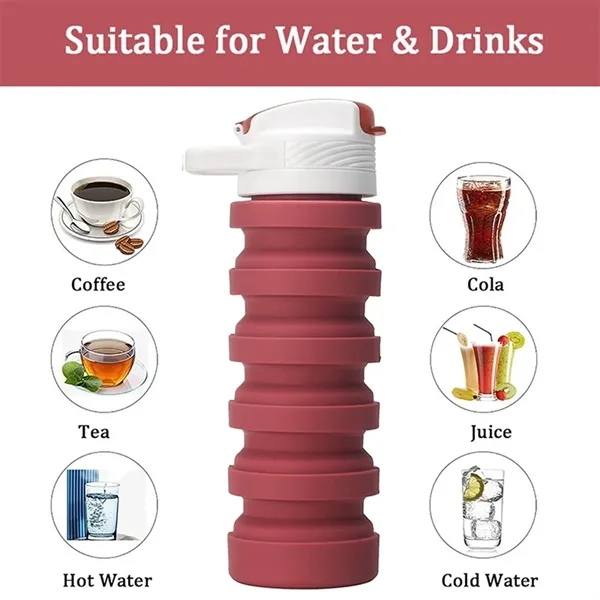 18oz Portable Folding Silicone Cup Water Bottles with Straw - 18oz Portable Folding Silicone Cup Water Bottles with Straw - Image 3 of 11