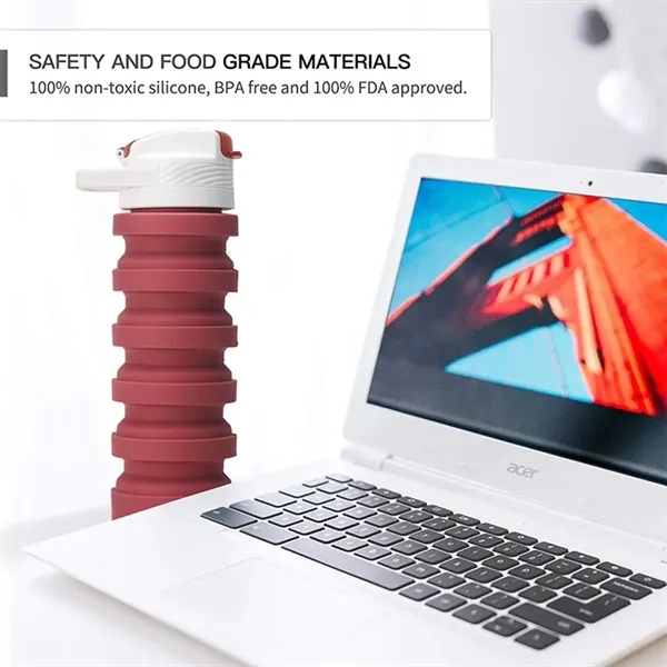 18oz Portable Folding Silicone Cup Water Bottles with Straw - 18oz Portable Folding Silicone Cup Water Bottles with Straw - Image 4 of 11