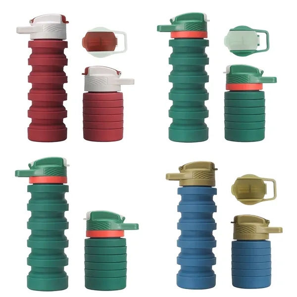 18oz Portable Folding Silicone Cup Water Bottles with Straw - 18oz Portable Folding Silicone Cup Water Bottles with Straw - Image 7 of 11