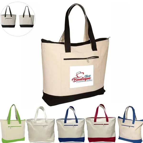 Zippered Heavy Cotton Canvas Boat Tote Bag - Zippered Heavy Cotton Canvas Boat Tote Bag - Image 0 of 4