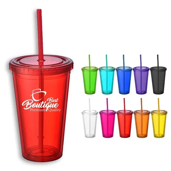 16 Oz. Acrylic Double-Wall Reusable Cup With Lid And Straw - 16 Oz. Acrylic Double-Wall Reusable Cup With Lid And Straw - Image 0 of 6