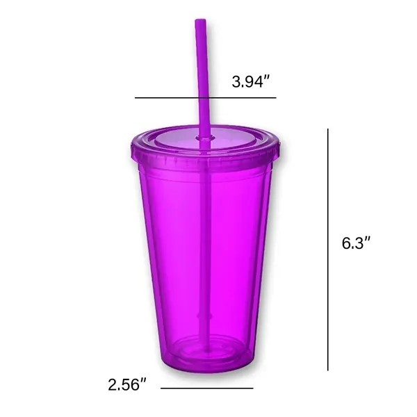 16 Oz. Acrylic Double-Wall Reusable Cup With Lid And Straw - 16 Oz. Acrylic Double-Wall Reusable Cup With Lid And Straw - Image 1 of 6