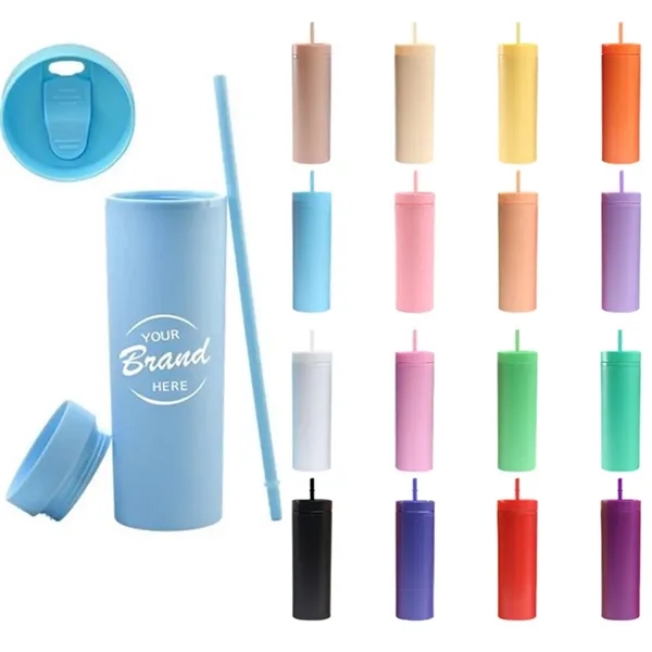 16 Oz. Skinny Acrylic Tumbler With Lid And Straw - 16 Oz. Skinny Acrylic Tumbler With Lid And Straw - Image 0 of 5