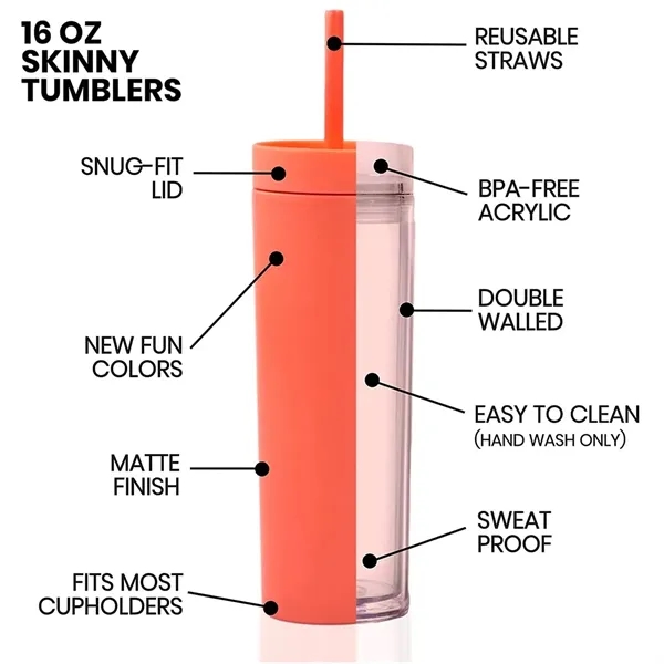 16 Oz. Skinny Acrylic Tumbler With Lid And Straw - 16 Oz. Skinny Acrylic Tumbler With Lid And Straw - Image 2 of 5