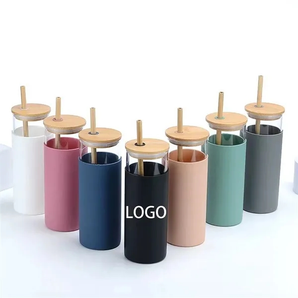 20Oz Custom Logo Glass Cup With Silicone Sleeve And Straw - 20Oz Custom Logo Glass Cup With Silicone Sleeve And Straw - Image 0 of 5
