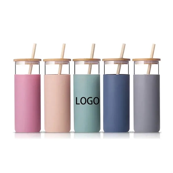 20Oz Custom Logo Glass Cup With Silicone Sleeve And Straw - 20Oz Custom Logo Glass Cup With Silicone Sleeve And Straw - Image 3 of 5