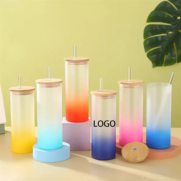 25Oz Gradient Frosted Mason Cup With Straw - 25Oz Gradient Frosted Mason Cup With Straw - Image 2 of 5