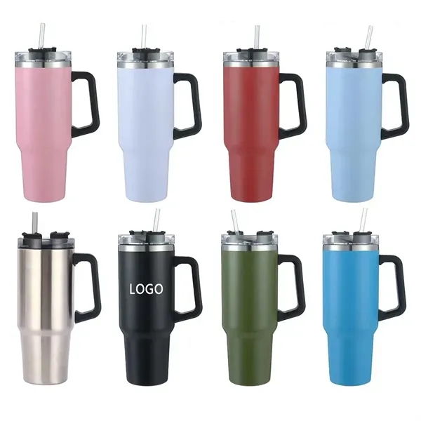 40OZ Tumbler Travel Mug with Handle and Straw - 40OZ Tumbler Travel Mug with Handle and Straw - Image 1 of 2