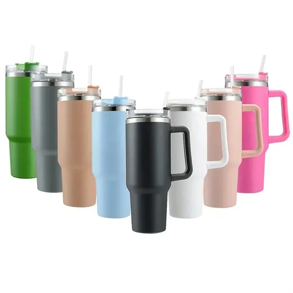 40OZ Tumbler Travel Mug with Handle and Straw - 40OZ Tumbler Travel Mug with Handle and Straw - Image 2 of 2