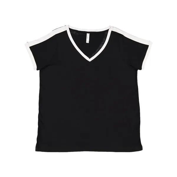 Custom LAT Women's Curvy Retro Ringer Premium Jersey V-Neck Tee