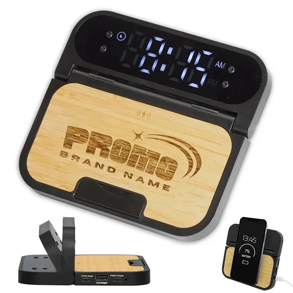 Bamboo 2-in-1 Wireless Charging Pad with Digital Clock - Bamboo 2-in-1 Wireless Charging Pad with Digital Clock - Image 0 of 6