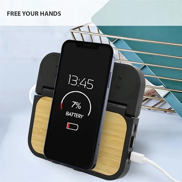 Bamboo 2-in-1 Wireless Charging Pad with Digital Clock - Bamboo 2-in-1 Wireless Charging Pad with Digital Clock - Image 5 of 6