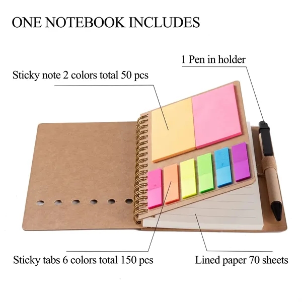 Pocket Spiral Notebook with Sticky Notes&Pen - Pocket Spiral Notebook with Sticky Notes&Pen - Image 1 of 5