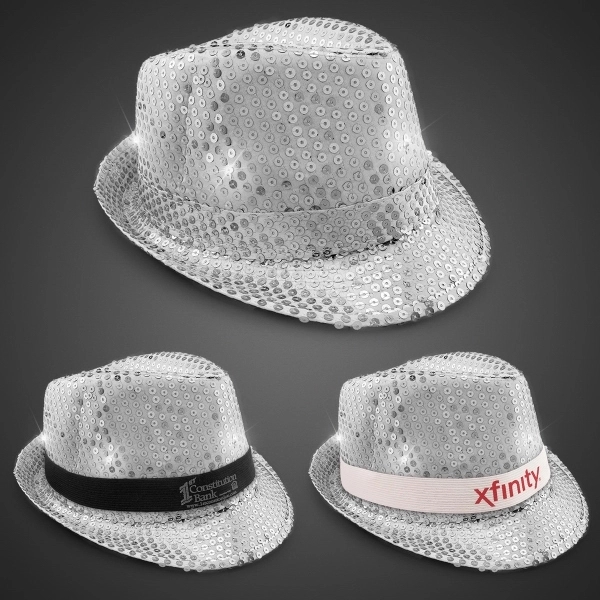 Sequin LED Fedora Hats with Imprinted Band - Sequin LED Fedora Hats with Imprinted Band - Image 2 of 12