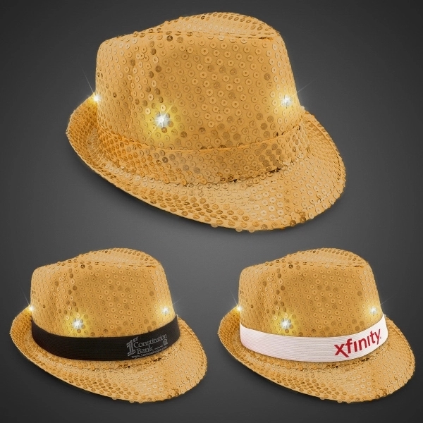 Sequin LED Fedora Hats with Imprinted Band - Sequin LED Fedora Hats with Imprinted Band - Image 3 of 12