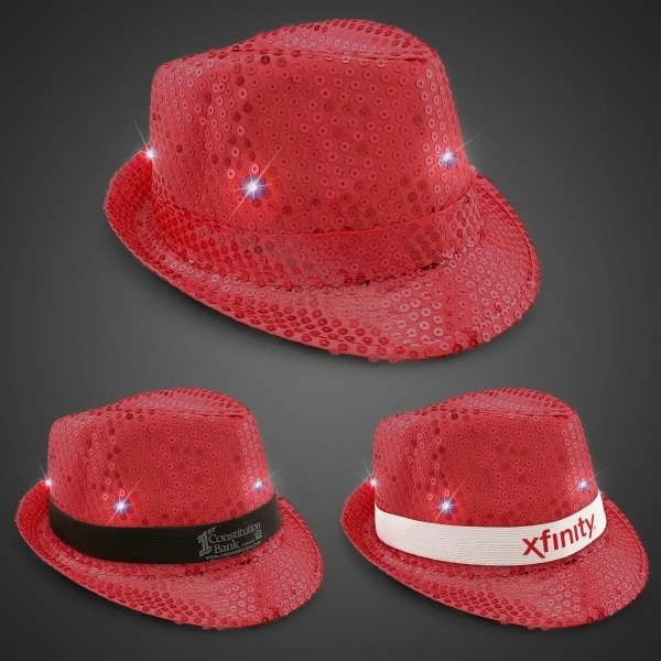 Sequin LED Fedora Hats with Imprinted Band - Sequin LED Fedora Hats with Imprinted Band - Image 4 of 12
