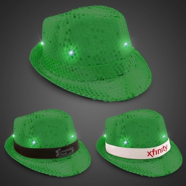 Sequin LED Fedora Hats with Imprinted Band - Sequin LED Fedora Hats with Imprinted Band - Image 5 of 12