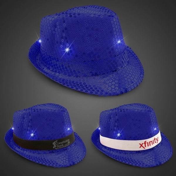 Sequin LED Fedora Hats with Imprinted Band - Sequin LED Fedora Hats with Imprinted Band - Image 6 of 12