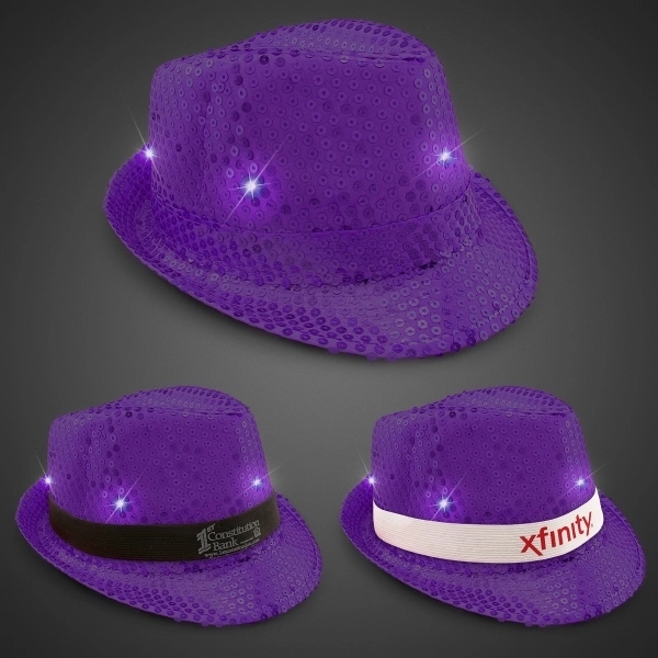 Sequin LED Fedora Hats with Imprinted Band - Sequin LED Fedora Hats with Imprinted Band - Image 7 of 12