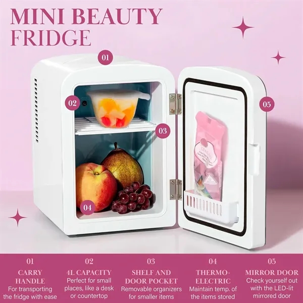 4L Thermoelectric Mini Fridge with LED Mirror - 4L Thermoelectric Mini Fridge with LED Mirror - Image 2 of 10