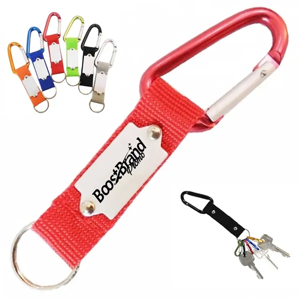 Aluminum D-Ring Carabiner Keychain with Webbing - Aluminum D-Ring Carabiner Keychain with Webbing - Image 0 of 3