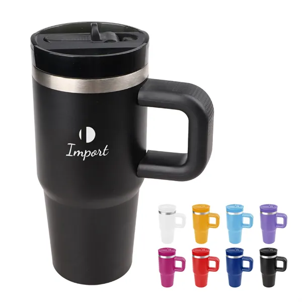 14 Oz Stainless Steel Tumbler w/ Handle & Straw - 14 Oz Stainless Steel Tumbler w/ Handle & Straw - Image 0 of 7