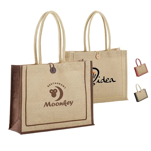 Jute Tote with Cotton Handles & Secure Closure - Jute Tote with Cotton Handles & Secure Closure - Image 0 of 4