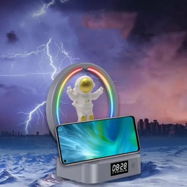 4 in 1 Wireless Charger Speaker Night Lamp with Clock - 4 in 1 Wireless Charger Speaker Night Lamp with Clock - Image 3 of 5