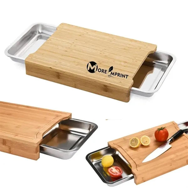 Natural Bamboo Cutting Board W/ 2 Removable Steel Trays - Natural Bamboo Cutting Board W/ 2 Removable Steel Trays - Image 0 of 4