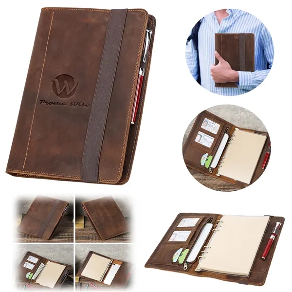 All-in-one A5 Geniune Leather Padfolio 6-ring Binder - All-in-one A5 Geniune Leather Padfolio 6-ring Binder - Image 0 of 7