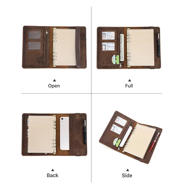 All-in-one A5 Geniune Leather Padfolio 6-ring Binder - All-in-one A5 Geniune Leather Padfolio 6-ring Binder - Image 6 of 7