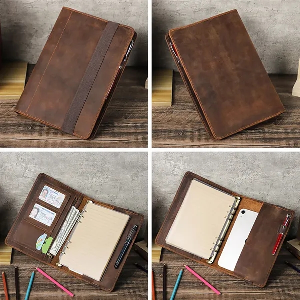 All-in-one A5 Geniune Leather Padfolio 6-ring Binder - All-in-one A5 Geniune Leather Padfolio 6-ring Binder - Image 2 of 7