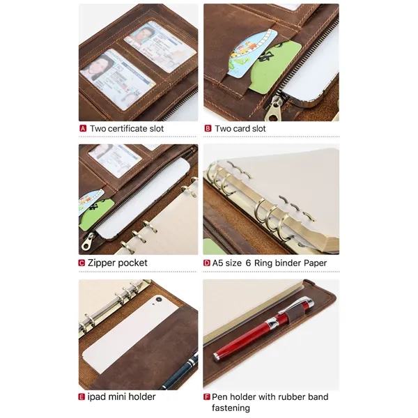 All-in-one A5 Geniune Leather Padfolio 6-ring Binder - All-in-one A5 Geniune Leather Padfolio 6-ring Binder - Image 3 of 7