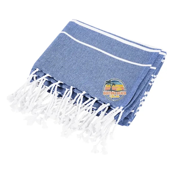 Recycled Beach Blanket With Tassel Fringe - Recycled Beach Blanket With Tassel Fringe - Image 1 of 10