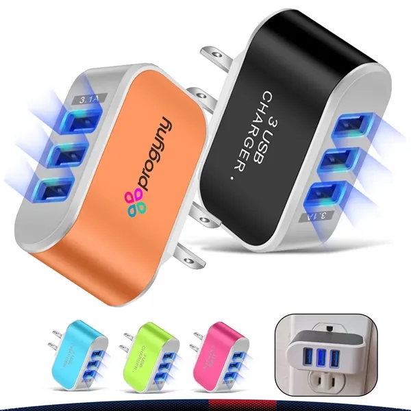 Trevolt 3-Port LED USB Wall Charger - Trevolt 3-Port LED USB Wall Charger - Image 0 of 5