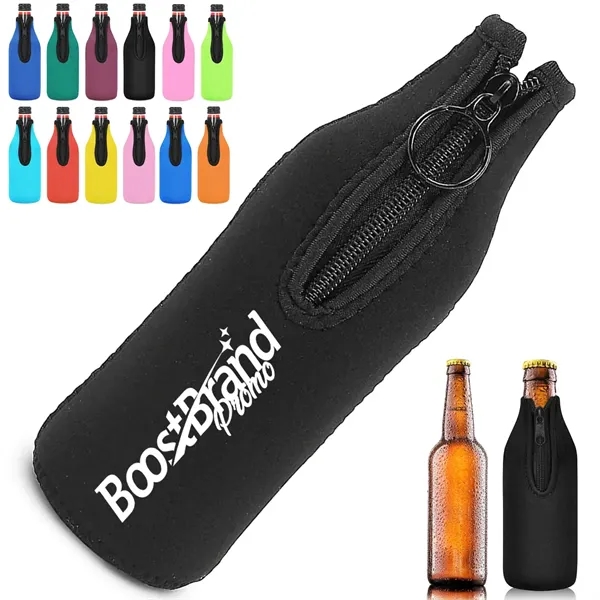 12oz. Neoprene Bottle Cooler Insulator with Zipper - 12oz. Neoprene Bottle Cooler Insulator with Zipper - Image 0 of 7
