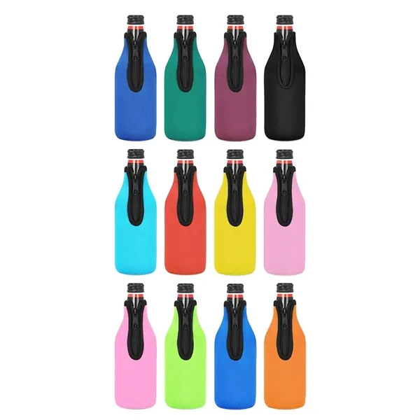 12oz. Neoprene Bottle Cooler Insulator with Zipper - 12oz. Neoprene Bottle Cooler Insulator with Zipper - Image 2 of 7