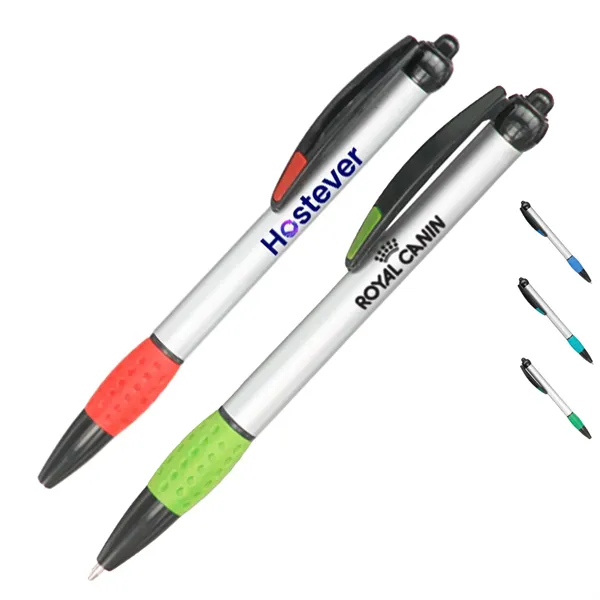 Promotional Plastic Pens w/ Colorful rubber grips - Promotional Plastic Pens w/ Colorful rubber grips - Image 0 of 5