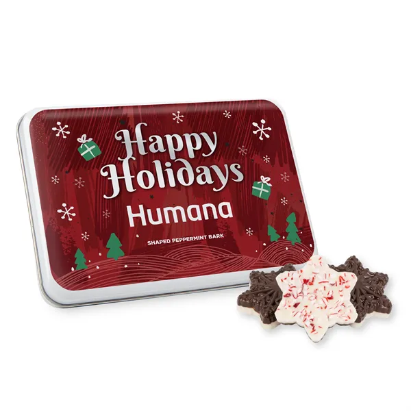 Gift tin with Peppermint Bark Shapes