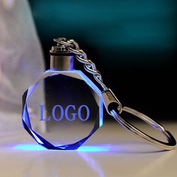 Octagon Shape LED Light Crystal Keychain - Octagon Shape LED Light Crystal Keychain - Image 0 of 3