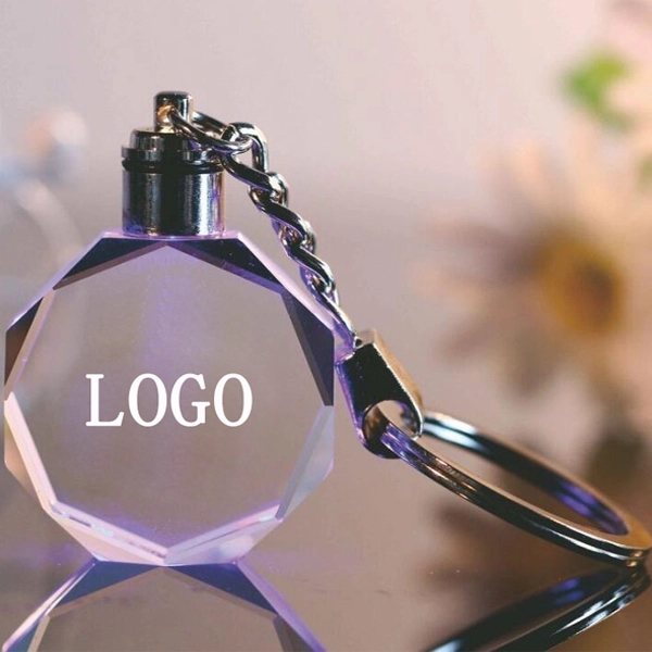 Octagon Shape LED Light Crystal Keychain - Octagon Shape LED Light Crystal Keychain - Image 1 of 3