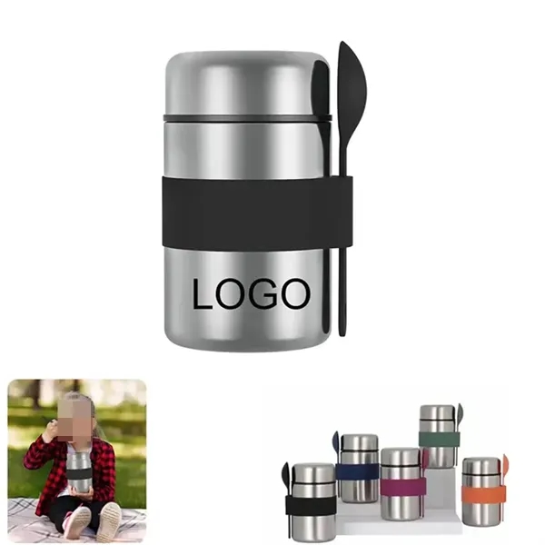 Stainless Steel Vacuum Insulated Food Jar with Spoon - Stainless Steel Vacuum Insulated Food Jar with Spoon - Image 0 of 4
