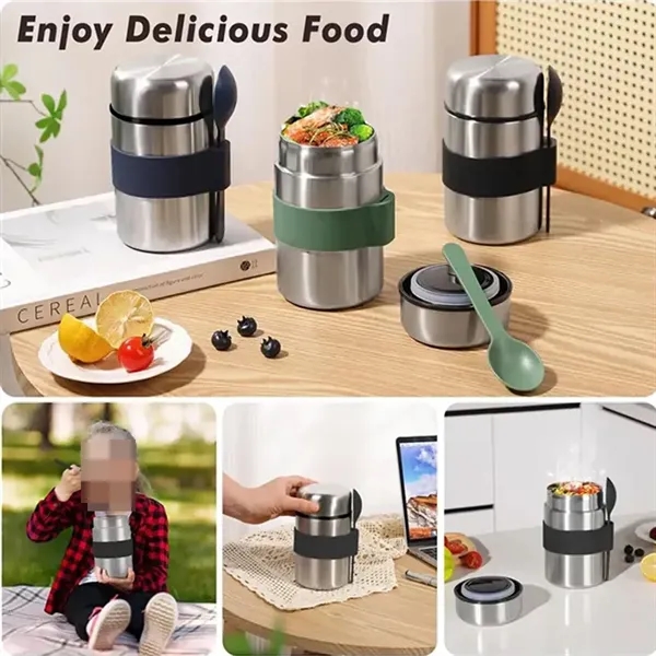 Stainless Steel Vacuum Insulated Food Jar with Spoon - Stainless Steel Vacuum Insulated Food Jar with Spoon - Image 2 of 4