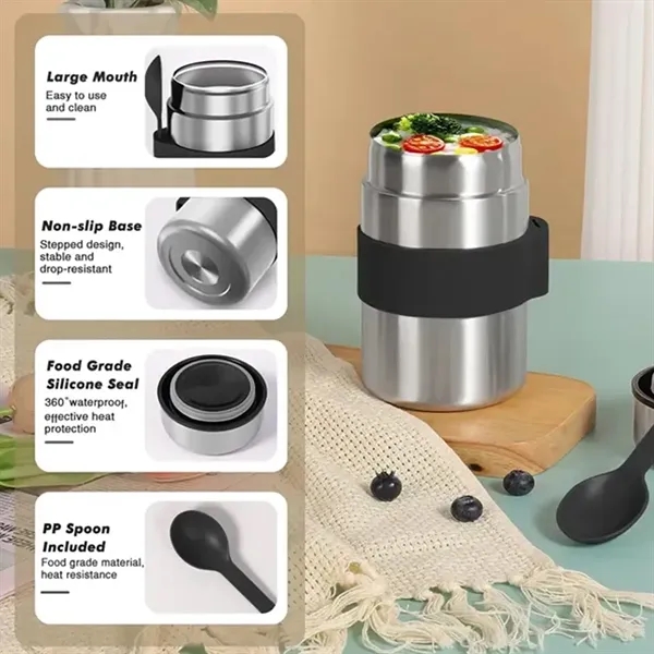 Stainless Steel Vacuum Insulated Food Jar with Spoon - Stainless Steel Vacuum Insulated Food Jar with Spoon - Image 3 of 4