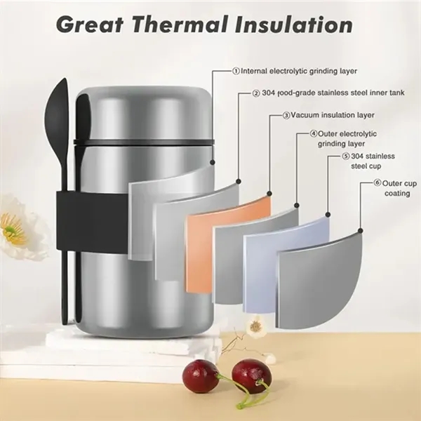 Stainless Steel Vacuum Insulated Food Jar with Spoon - Stainless Steel Vacuum Insulated Food Jar with Spoon - Image 4 of 4