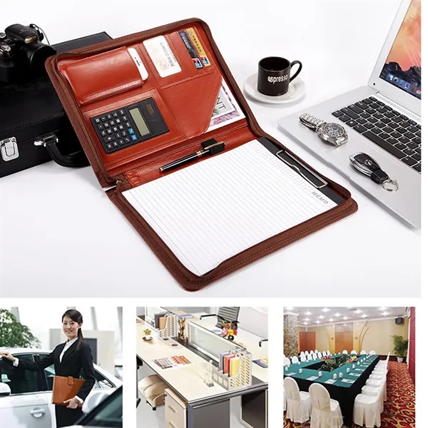 A4 PU Leather Padfolio Clipboard Brown - A4 PU Leather Padfolio Clipboard Brown - Image 3 of 4