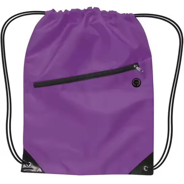 Polyester Drawstring Backpack With Zipper - Polyester Drawstring Backpack With Zipper - Image 1 of 4